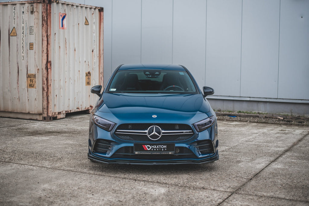 Maxton Design Street+ Spoilerlippe Front Ansatz V.2 passend für Mercedes A35 AMG Aero W177 schwarz Hochglanz