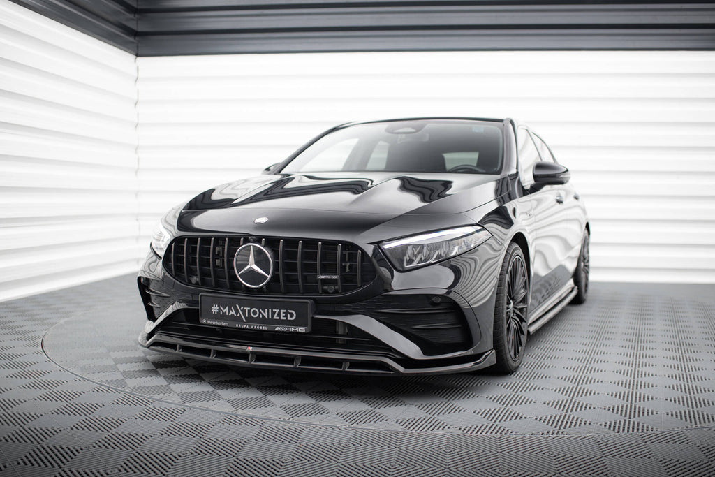 Maxton Design Street+ Spoilerlippe Front Ansatz passend für Mercedes-AMG A35 / A AMG-Line W177 Facelift schwarz Hochglanz