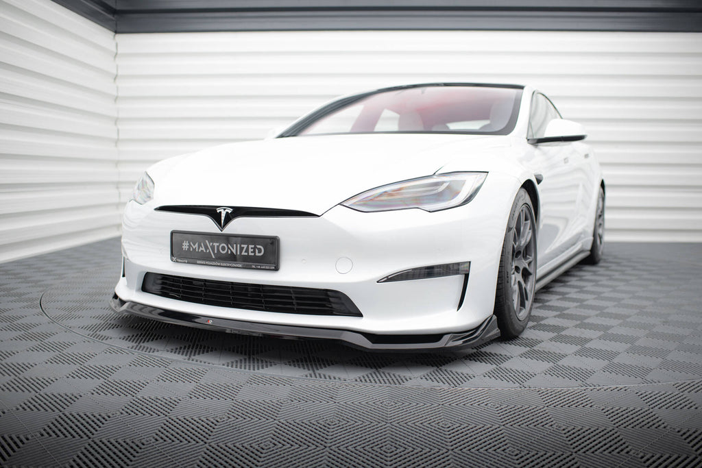Maxton Design Street+ Spoilerlippe Front Ansatz V.2 passend für Tesla Model S Plaid Mk1 Facelift schwarz Hochglanz