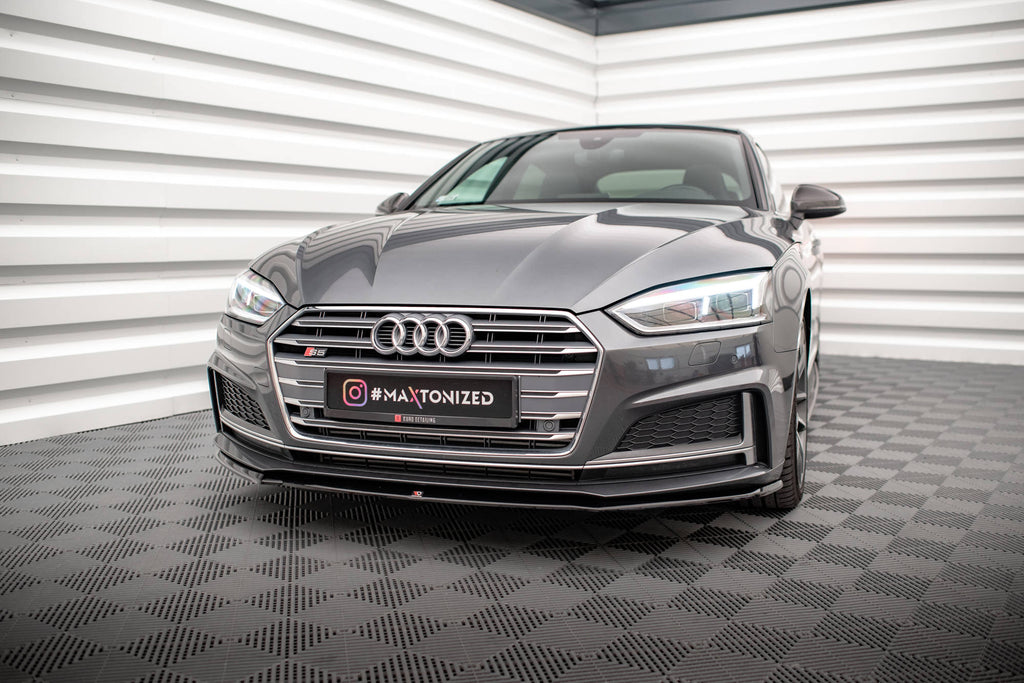 Maxton Design Street+ Spoilerlippe Front Ansatz V.2 passend für Audi S5 / A5 S-Line F5 Coupe / Sportback schwarz Hochglanz