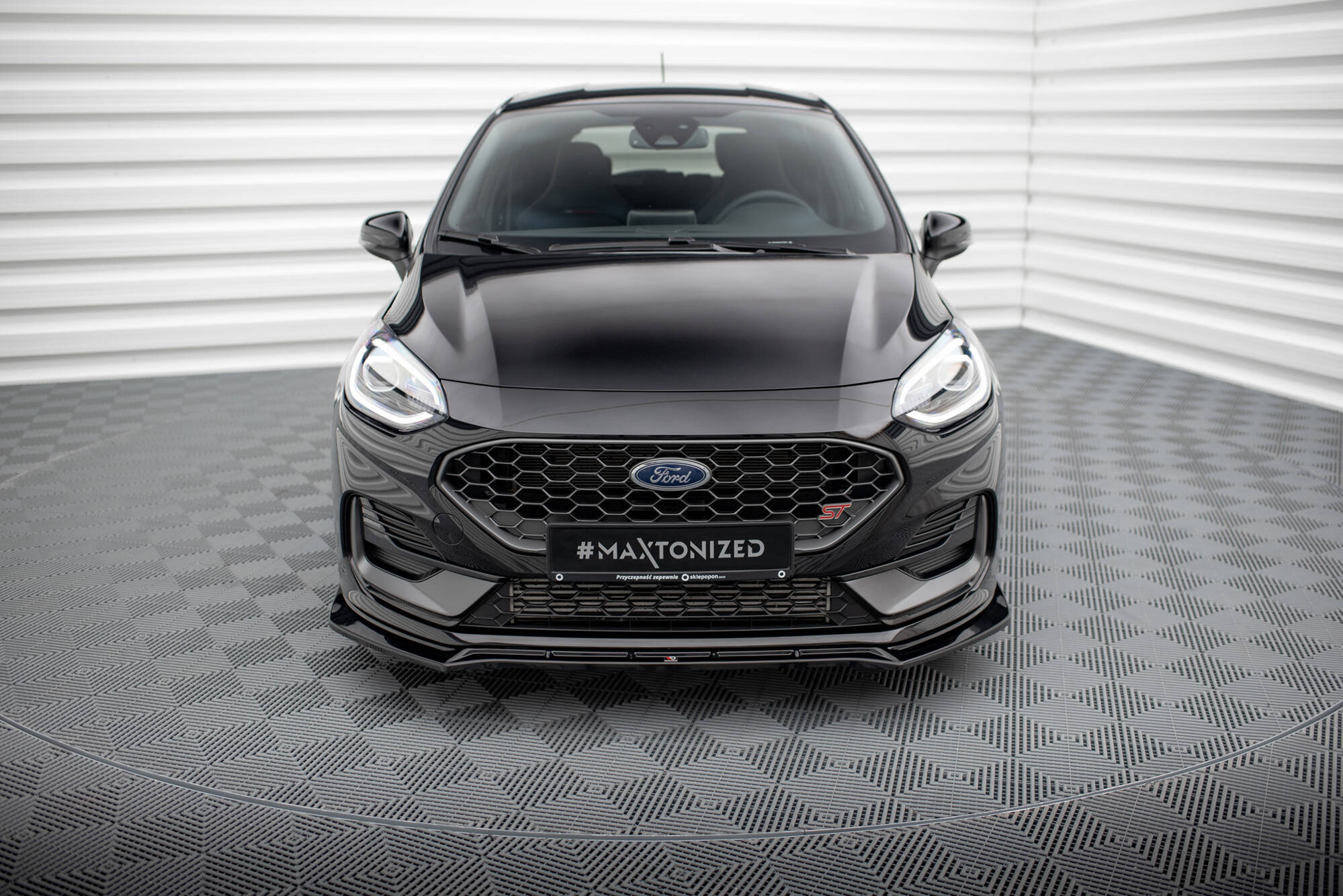 Maxton Design Street+ Spoilerlippe Front Ansatz V.4 passend für Ford Fiesta ST / ST-line Mk8 Facelift schwarz Hochglanz