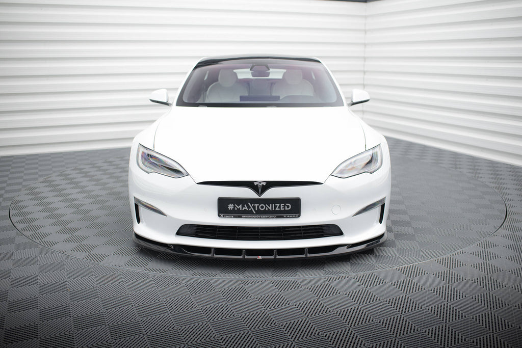 Maxton Design Street+ Spoilerlippe Front Ansatz V.3 passend für Tesla Model S Plaid Mk1 Facelift schwarz Hochglanz