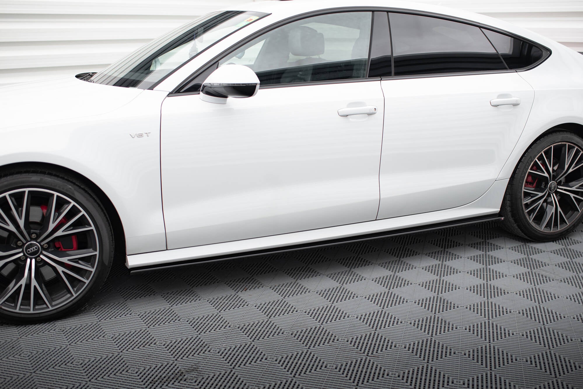 Maxton Design Street+ Seitenschweller Leisten passend für Audi S7 / A7 S-Line C7 FL schwarz Hochglanz