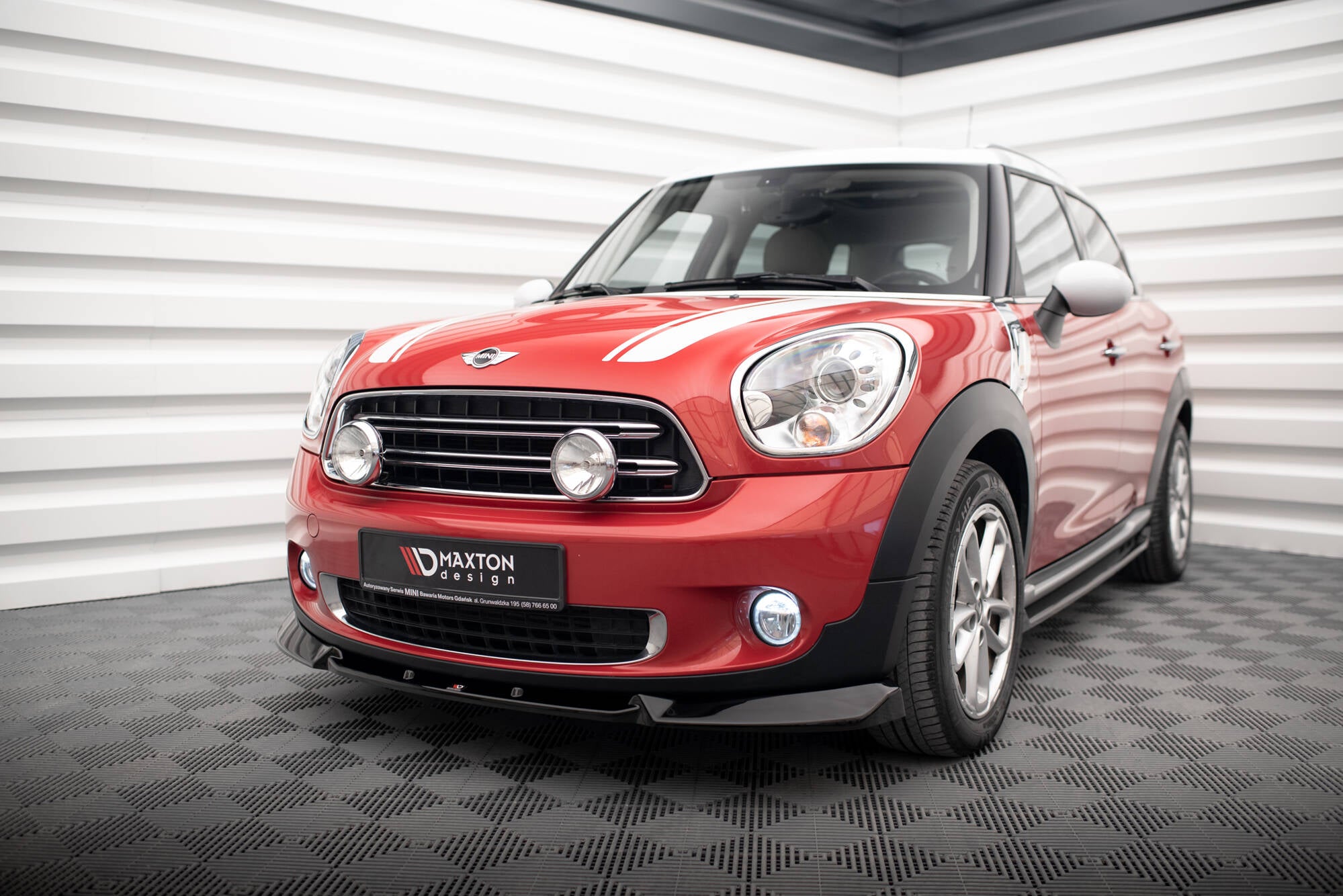 Maxton Design Street+ Spoilerlippe Front Ansatz passend für Mini Cooper Countryman R60 Facelift schwarz Hochglanz