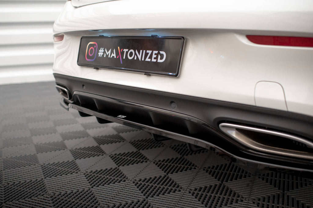 Maxton Design Street+ Mittlerer Diffusor RACE passend für Mercedes-Benz C Coupe AMG-Line C205 Facelift schwarz Hochglanz