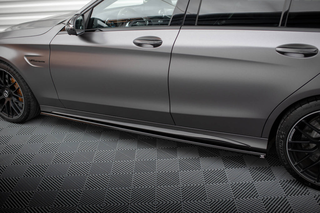 Maxton Design Street+ Seitenschweller Leisten passend für Mercedes-AMG C63 Limousine / Kombi W205 Facelift schwarz Hochglanz