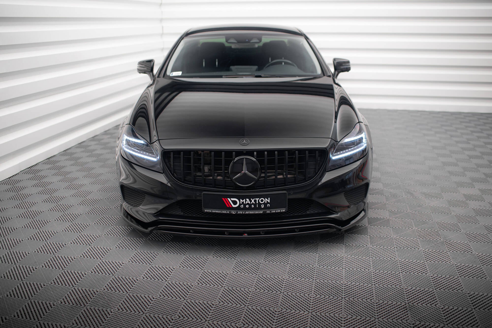 Maxton Design Street+ Spoilerlippe Front Ansatz passend für Mercedes-Benz CLS C218 Facelift schwarz Hochglanz