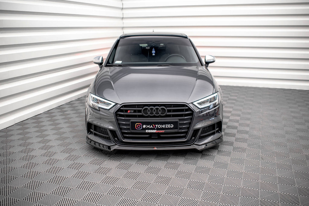 Maxton Design Street+ Spoilerlippe Front Ansatz V.3 passend für Audi S3 / A3 S-Line Sportback 8V Facelift schwarz Hochglanz