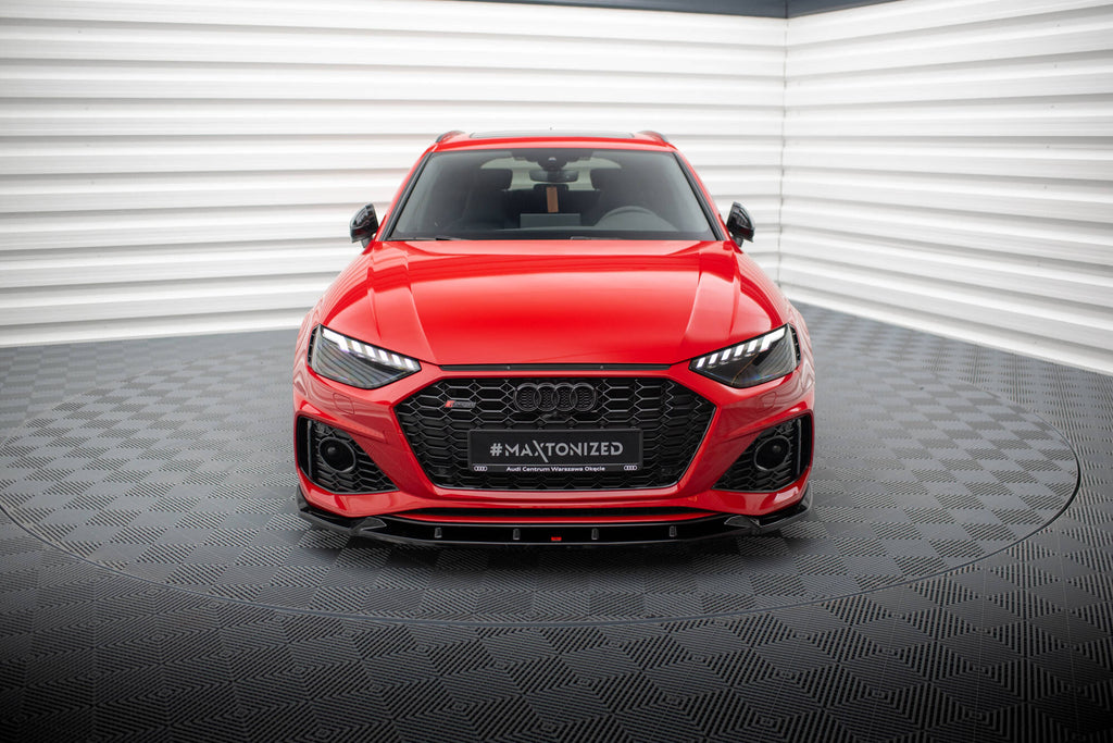 Maxton Design Street+ Spoilerlippe Front Ansatz V.2 passend für Audi RS4 B9 Facelift schwarz Hochglanz