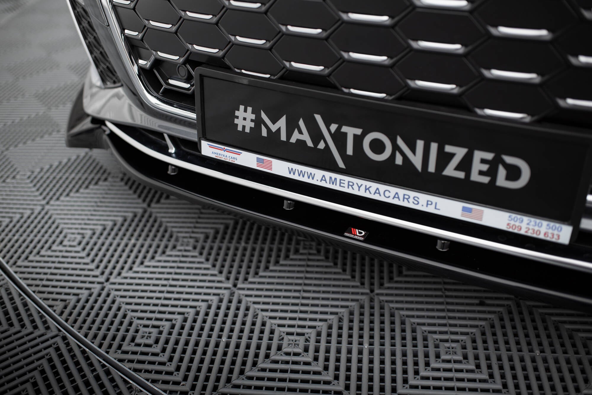 Maxton Design Street+ Spoilerlippe Front Ansatz V.2 passend für Audi S5 / A5 S-Line F5 Facelift schwarz Hochglanz