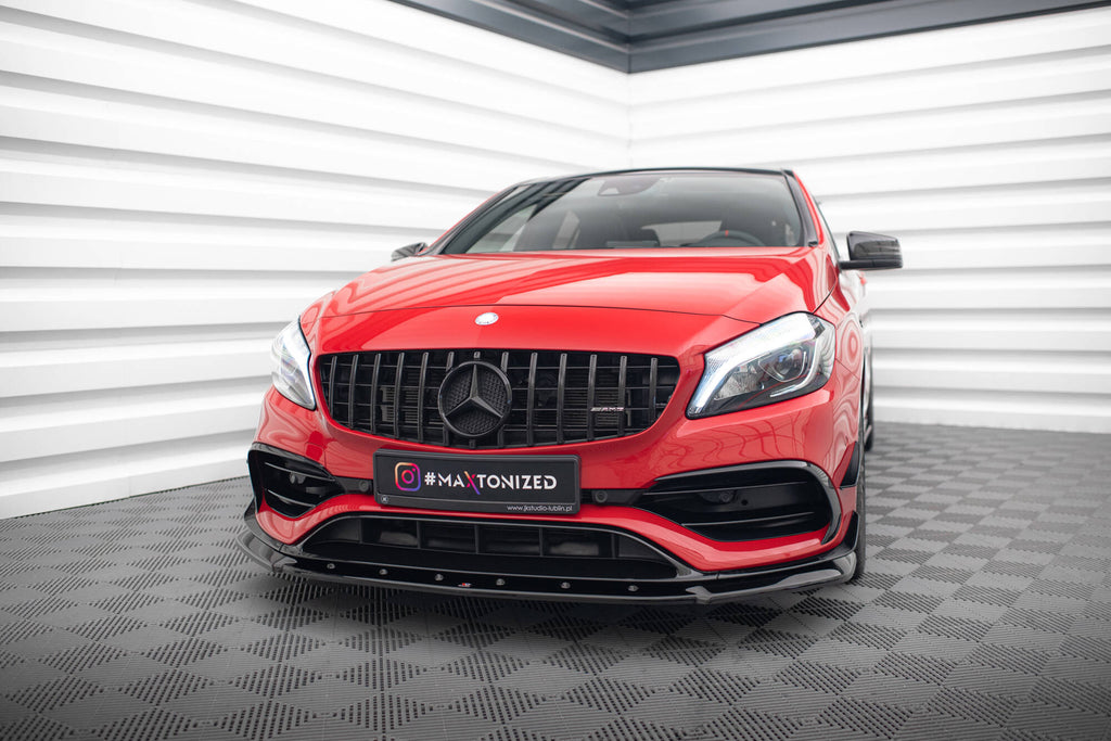 Maxton Design Street+ Spoilerlippe Front Ansatz V.1 passend für Mercedes-Benz A45 Aero W176 Facelift schwarz Hochglanz