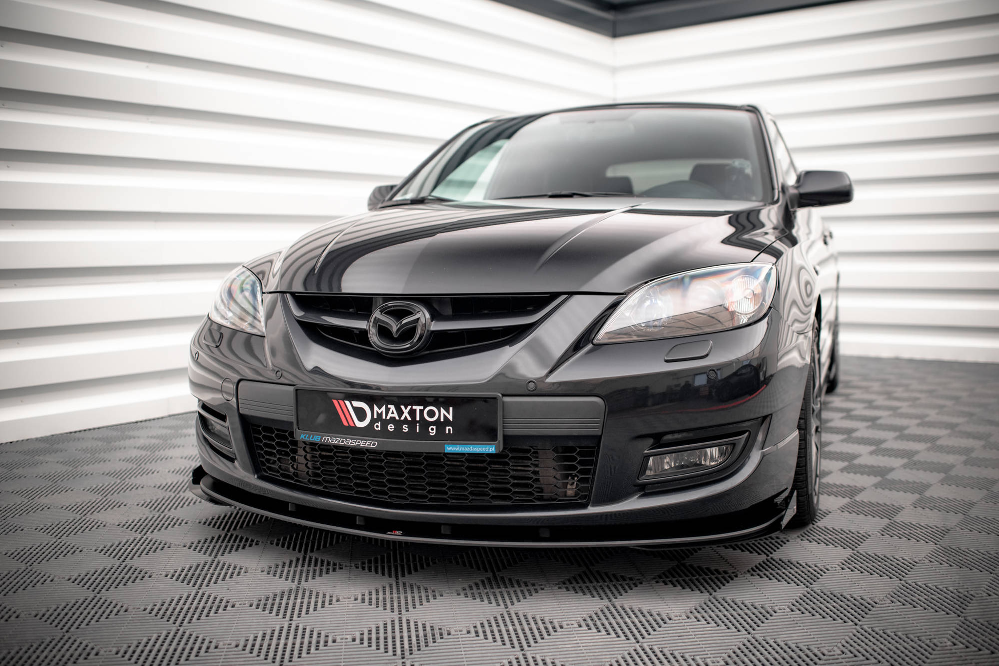 Maxton Design Street Pro Street+ Spoilerlippe Front Ansatz passend für + Flaps passend für V.1 + Flaps Mazda 3 MPS Mk1 schwarz Hochglanz