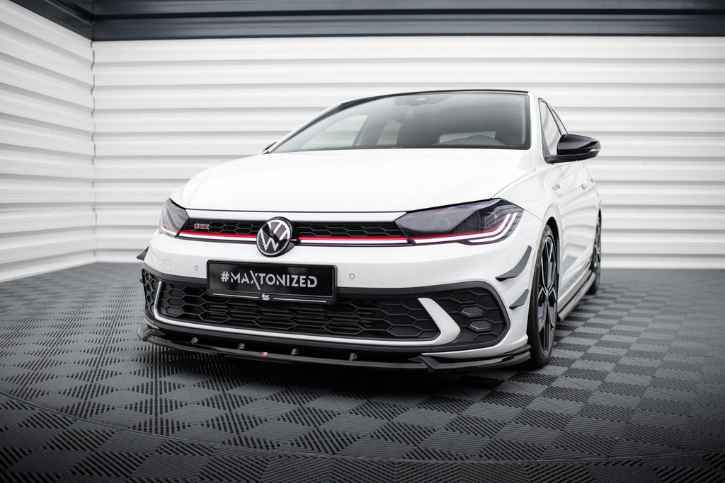 Maxton Design Street+ Spoilerlippe Front Ansatz V.2 passend für VW Polo GTI Mk6 Facelift schwarz Hochglanz