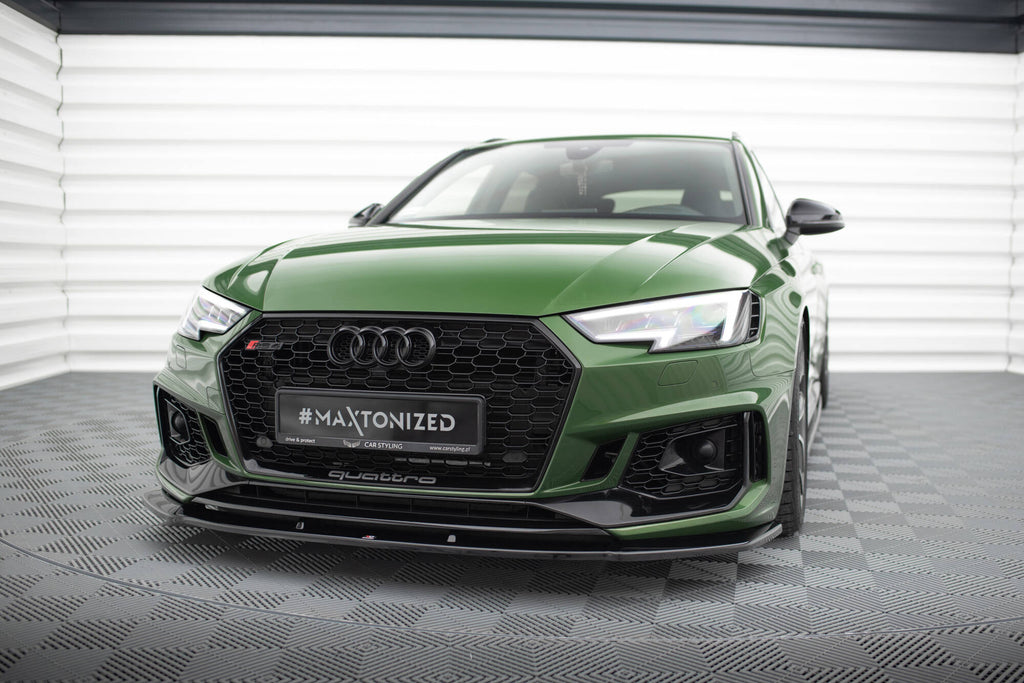 Maxton Design Street+ Spoilerlippe Front Ansatz V.1 passend für Audi RS4 B9 schwarz Hochglanz