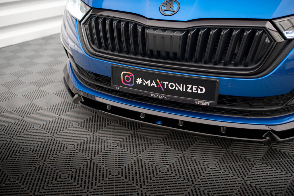 Maxton Design Street+ Spoilerlippe Front Ansatz V.1 passend für Skoda Octavia Sportline Mk4 schwarz Hochglanz