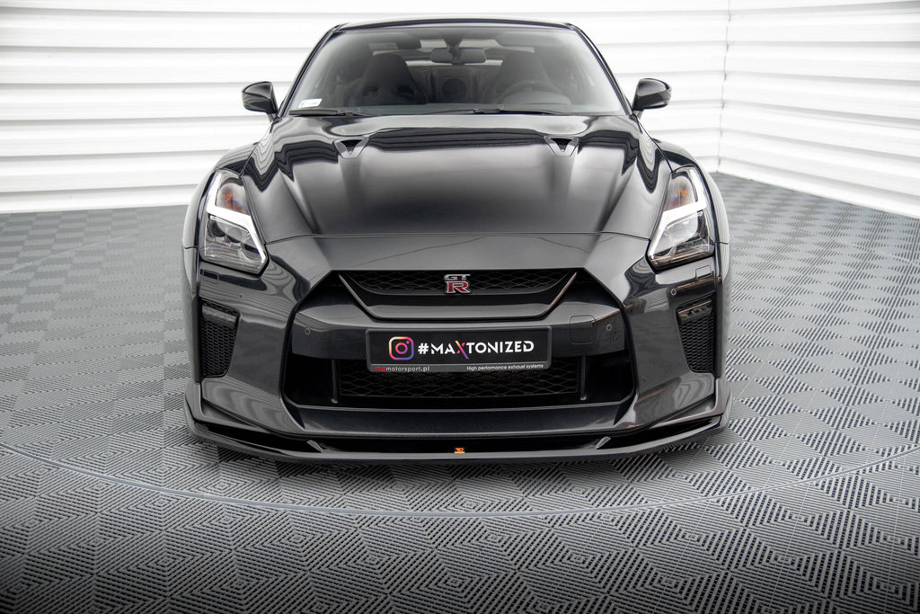 Maxton Design Street+ Spoilerlippe Front Ansatz V.1 passend für Nissan GTR R35 Facelift schwarz Hochglanz