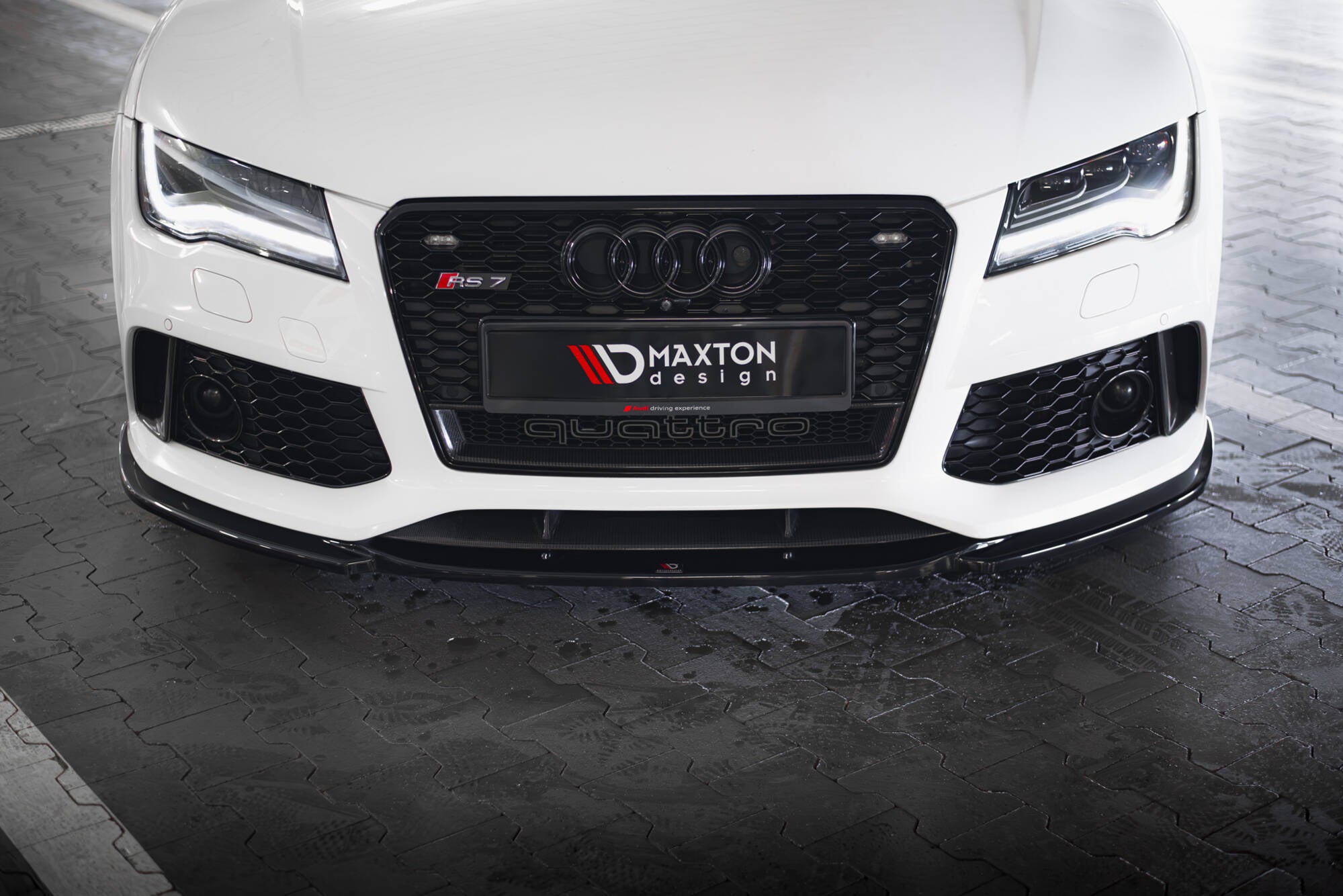 Maxton Design Street+ Spoilerlippe Front Ansatz V.4 passend für Audi RS7 C7 schwarz Hochglanz