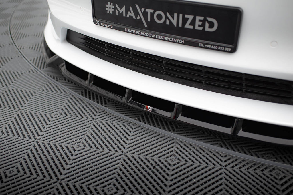 Maxton Design Street+ Spoilerlippe Front Ansatz V.1 passend für Tesla Model S Plaid Mk1 Facelift schwarz Hochglanz