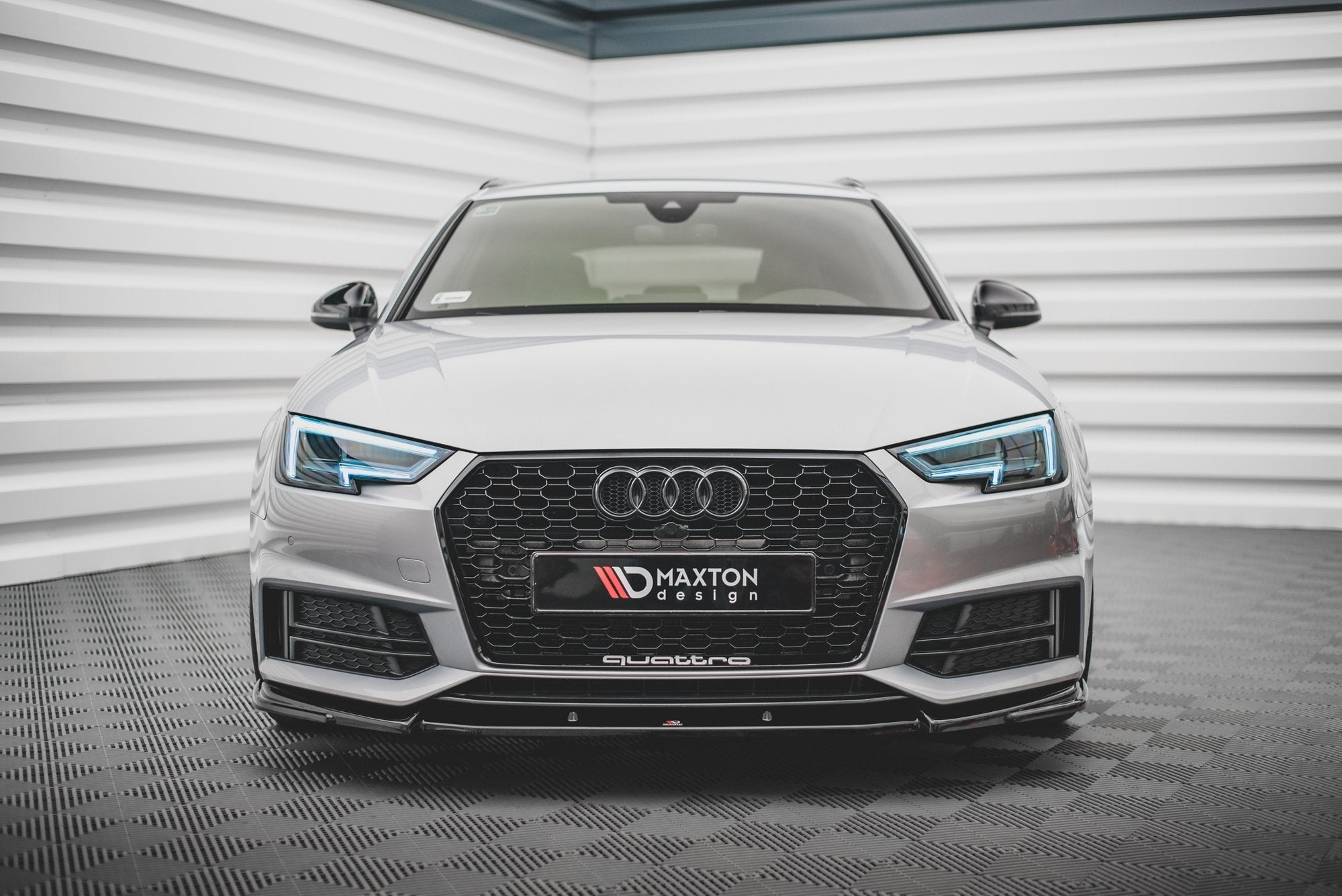 Maxton Design Street+ Spoilerlippe Front Ansatz V.3 passend für Audi S4 / A4 S-Line B9 schwarz Hochglanz