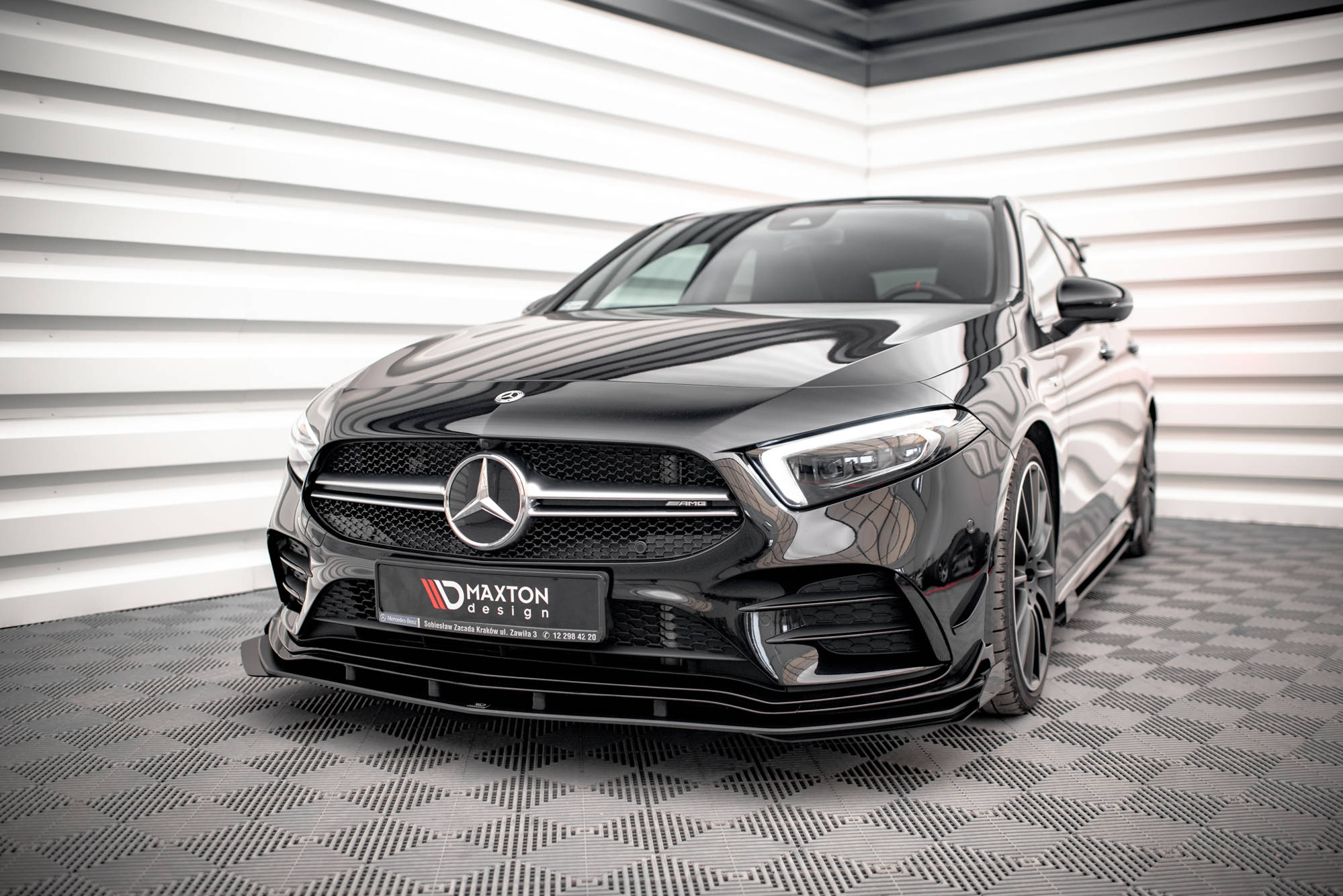 Maxton Design Street Pro Street+ Spoilerlippe Front Ansatz + Flaps passend für Mercedes A35 AMG / AMG-Line Aero Pack W177 schwarz Hochglanz