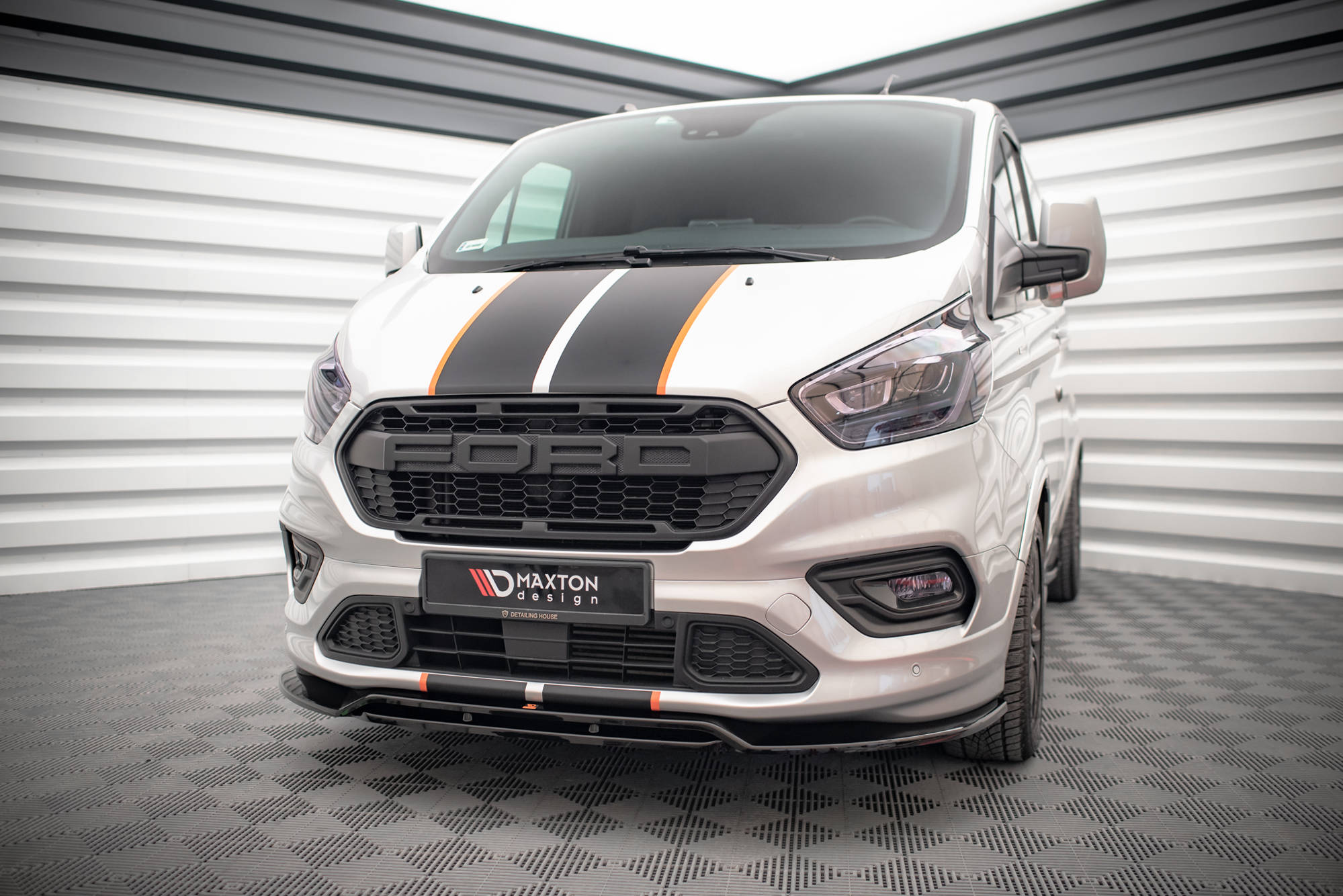 Maxton Design Street+ Spoilerlippe Front Ansatz passend für Ford Transit Custom ST-Line Mk1 Facelift schwarz Hochglanz