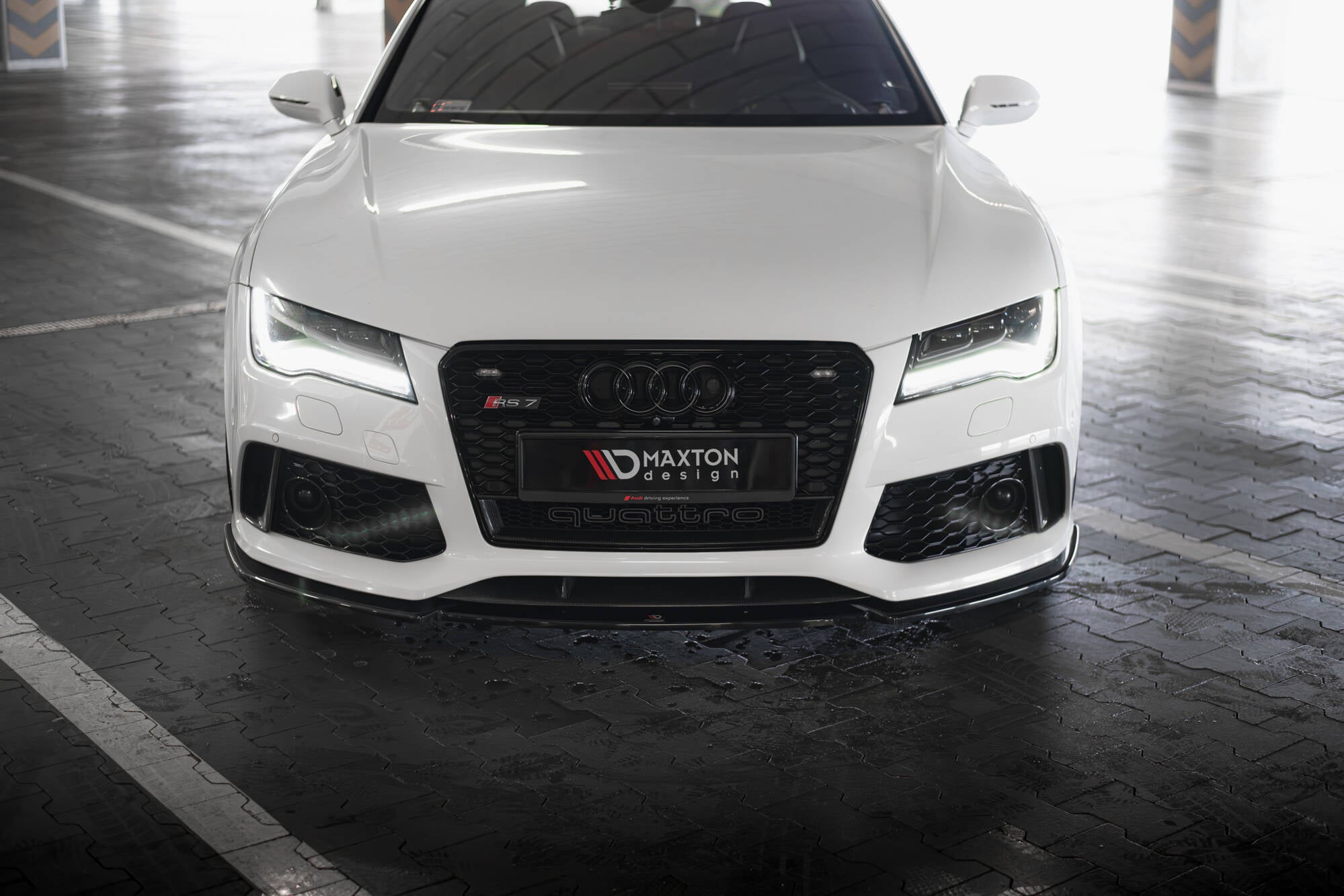 Maxton Design Street+ Spoilerlippe Front Ansatz V.3 passend für Audi RS7 C7 schwarz Hochglanz