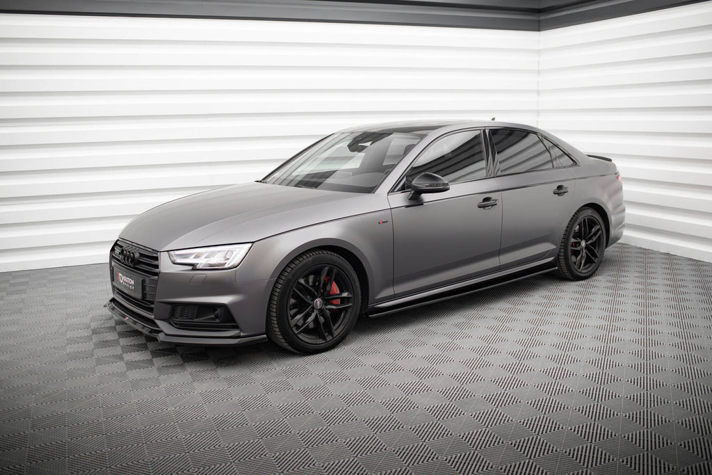 Maxton Design Street+ Seitenschweller Leisten passend für Audi S4 / A4 S-Line / A4 Competiton B9 schwarz Hochglanz