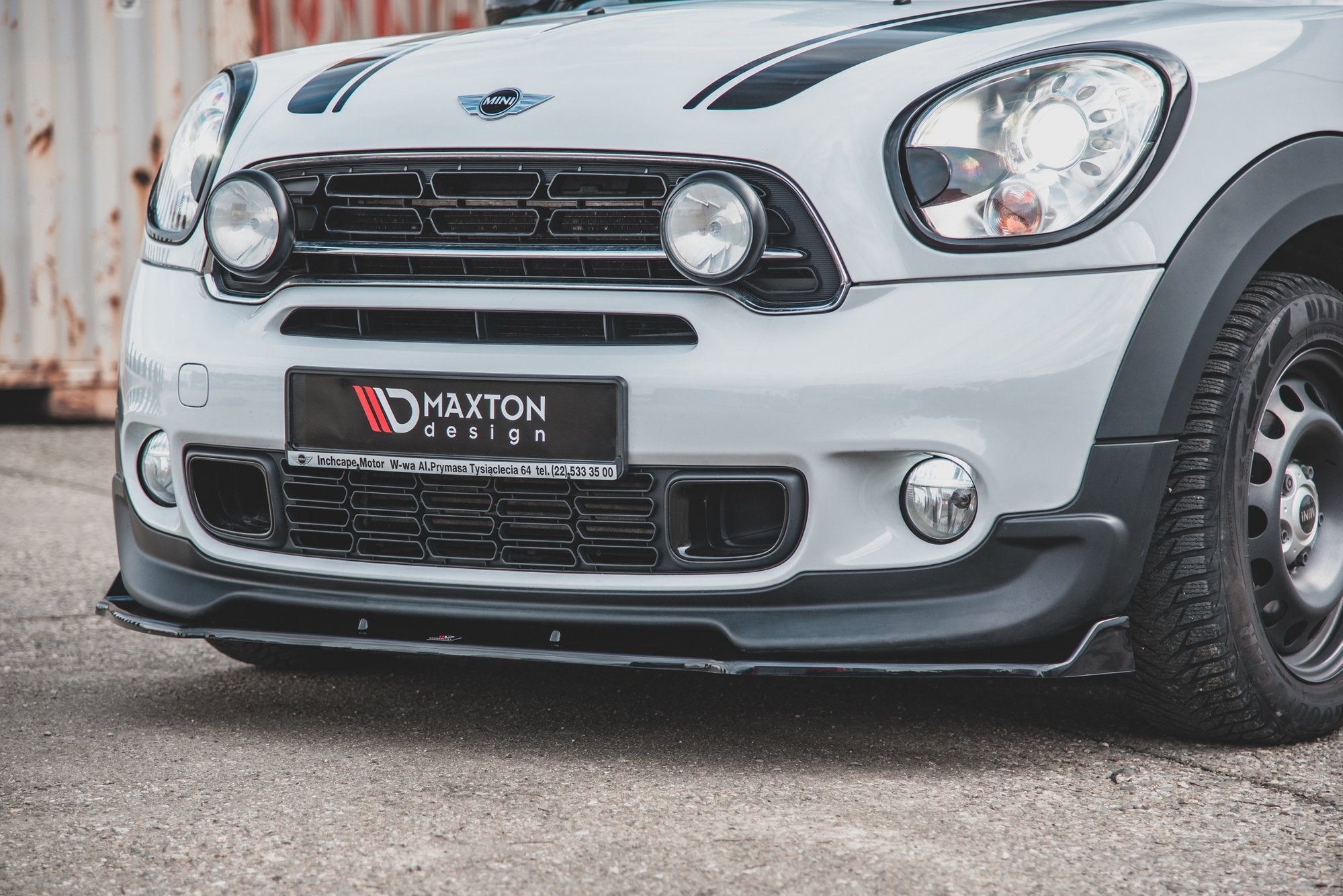 Maxton Design Street+ Spoilerlippe Front Ansatz passend für Mini Countryman Mk1 JCW schwarz Hochglanz
