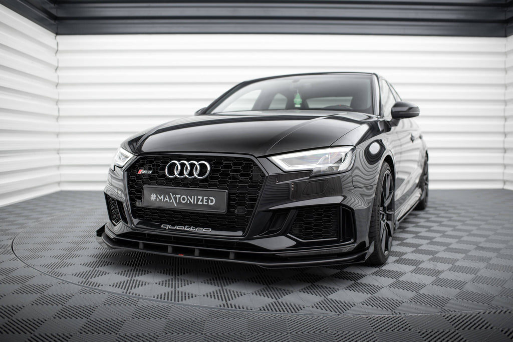 Maxton Design Front Stoßstange Flaps passend für Audi RS3 Limousine 8V Facelift schwarz Hochglanz