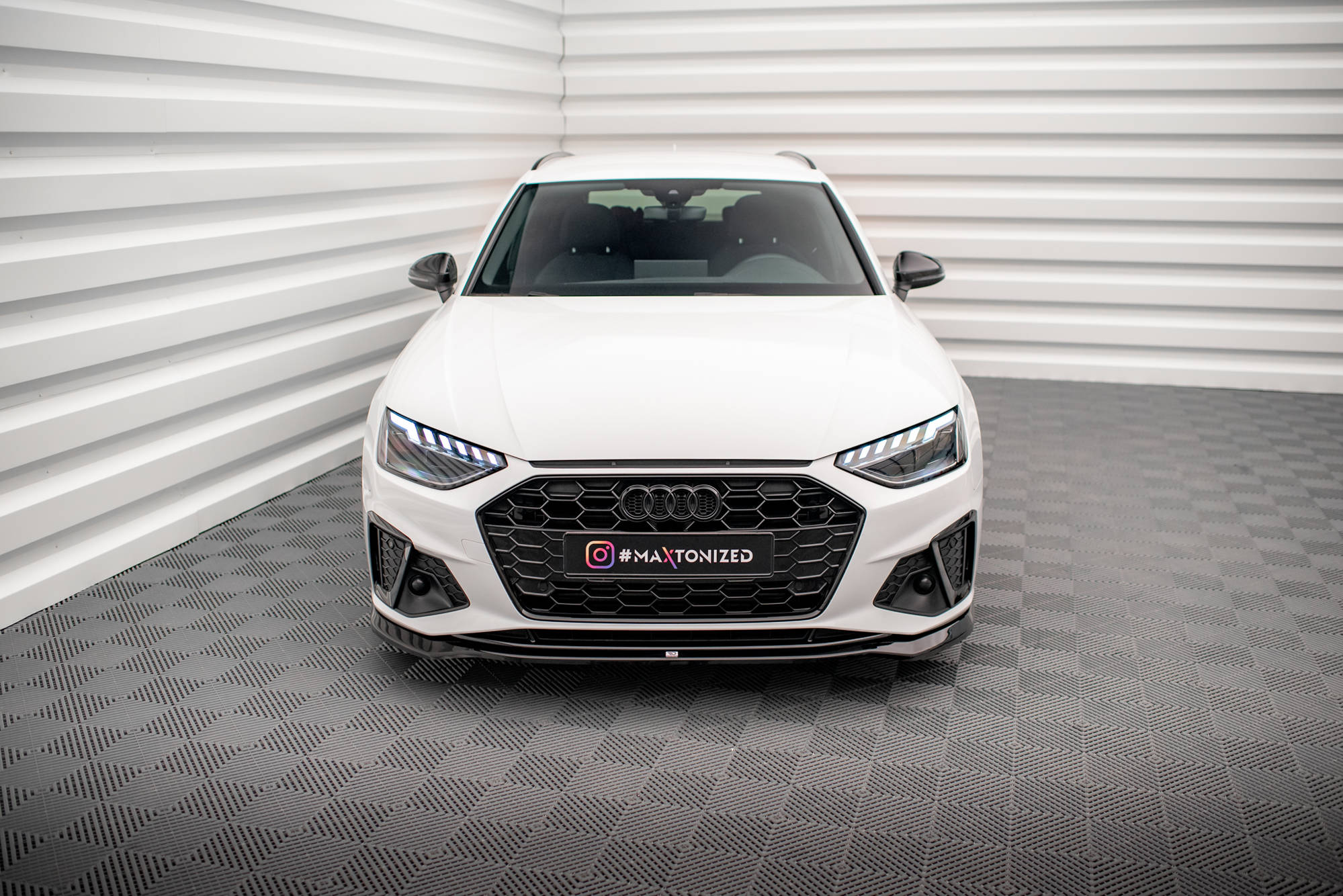 Maxton Design Street+ Spoilerlippe Front Ansatz V.2 passend für Audi A4 S-Line / S4 B9 Facelift schwarz Hochglanz