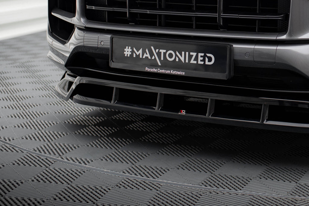 Maxton Design Street+ Spoilerlippe Front Ansatz passend für Porsche Cayenne Sport Design / Turbo SUV / Coupe Mk3 Facelift schwarz Hochglanz
