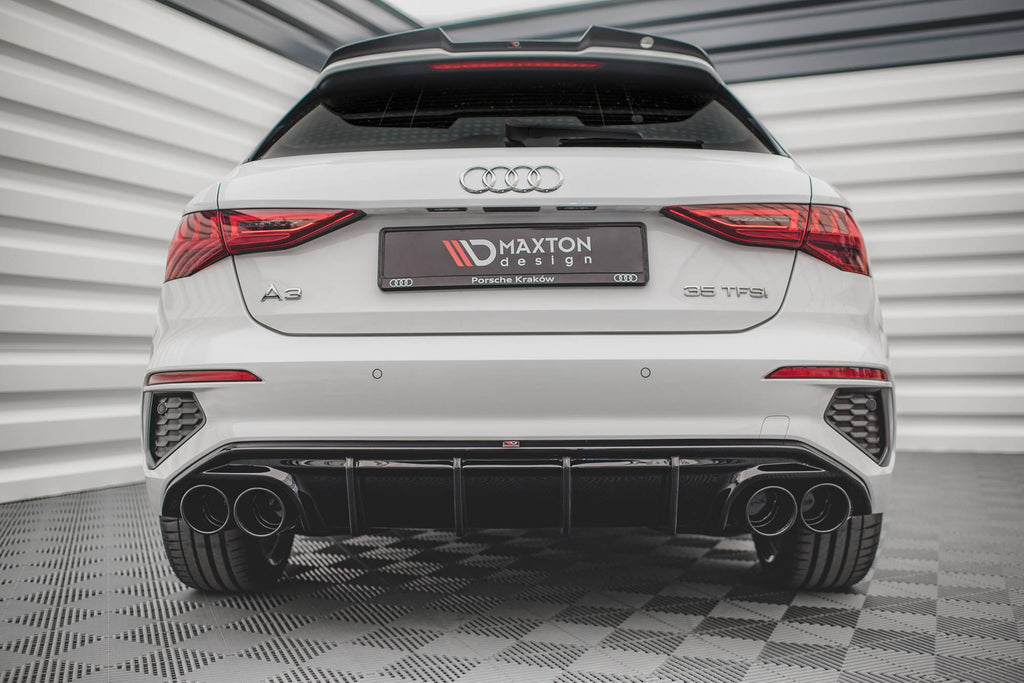 Maxton Design Diffusor Heck Ansatz + Endrohre passend für Audi A3 S-Line Sportback 8Y