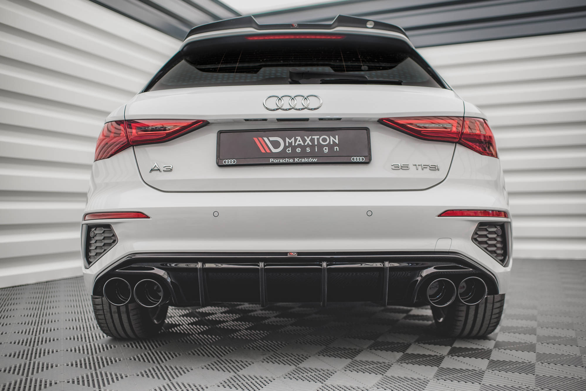 Maxton Design Diffusor Heck Ansatz + Endrohre passend für Audi A3 S-Line Sportback 8Y