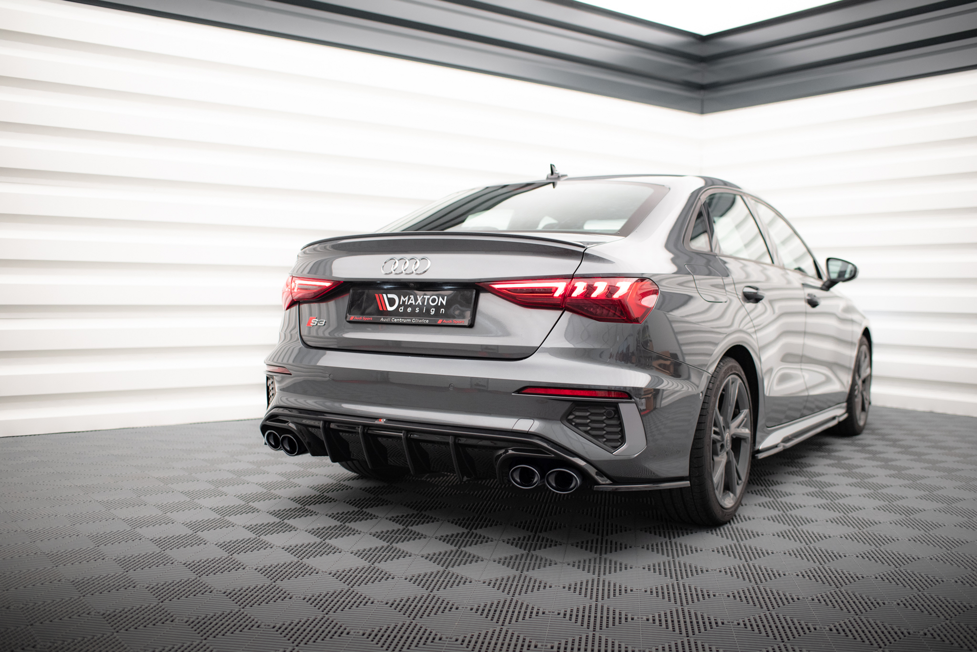 Maxton Design Diffusor Heck Ansatz + Endrohre passend für Audi A3 S-Line Limousine 8Y
