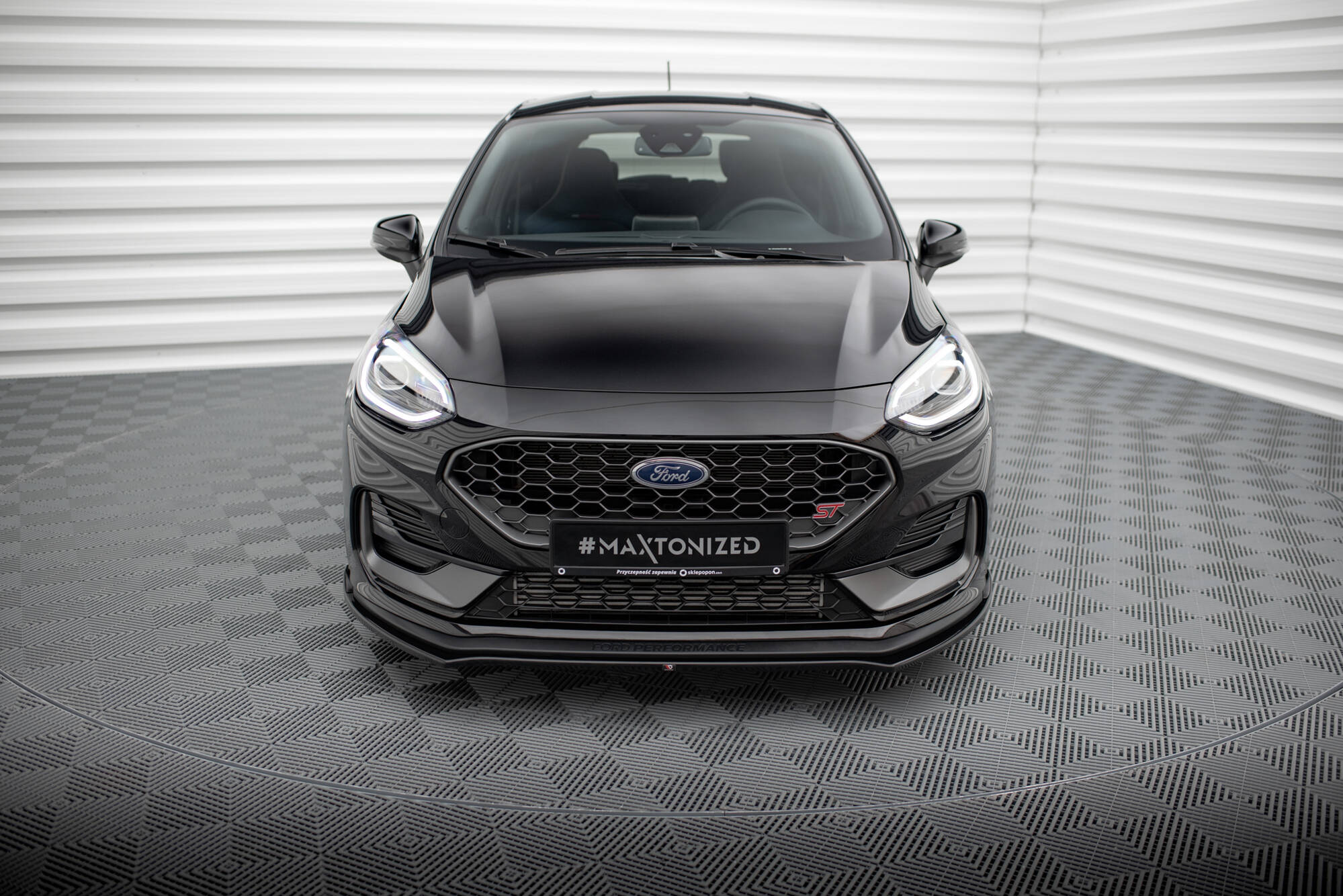 Maxton Design Street+ Spoilerlippe Front Ansatz V.1 passend für Ford Fiesta ST / ST-line Mk8 Facelift schwarz Hochglanz
