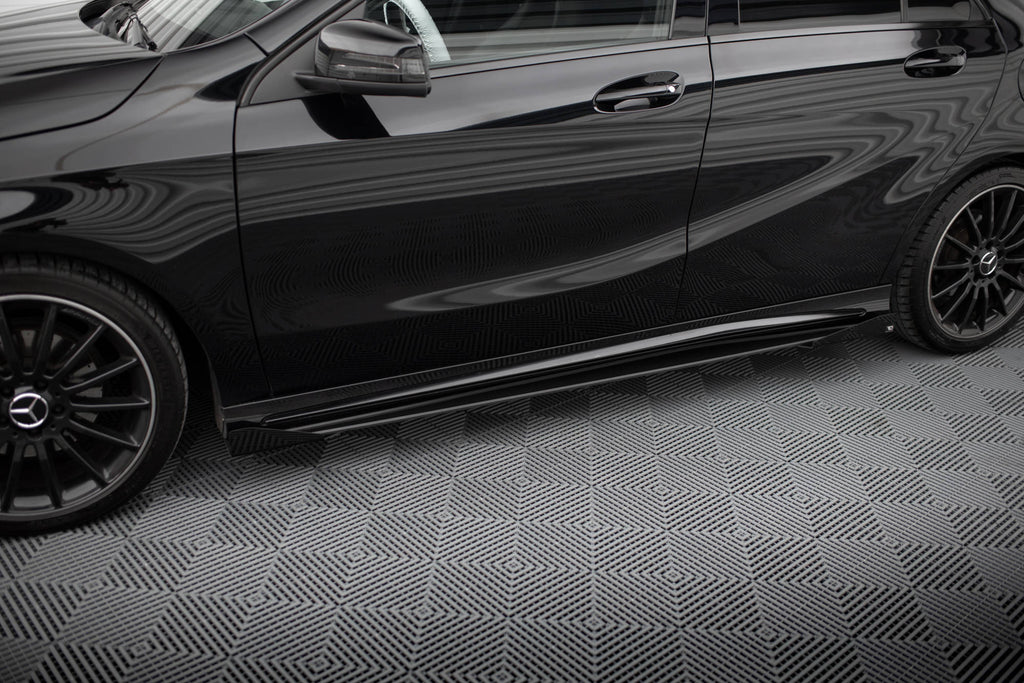 Maxton Design Street Pro Street+ Seitenschweller Leisten + Flaps passend für Mercedes-Benz A AMG-Line W176 Facelift schwarz Hochglanz