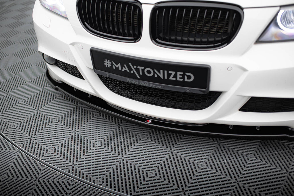 Maxton Design Street+ Spoilerlippe Front Ansatz V.1 passend für BMW 3er Limousine / Touring M-Paket E90 / E91 Facelift schwarz Hochglanz