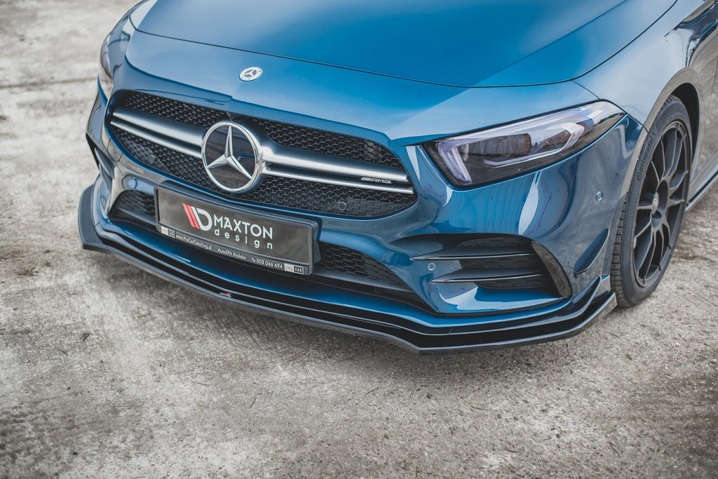 Maxton Design Street+ Spoilerlippe Front Ansatz V.2 passend für Mercedes A35 AMG Aero W177 schwarz Hochglanz