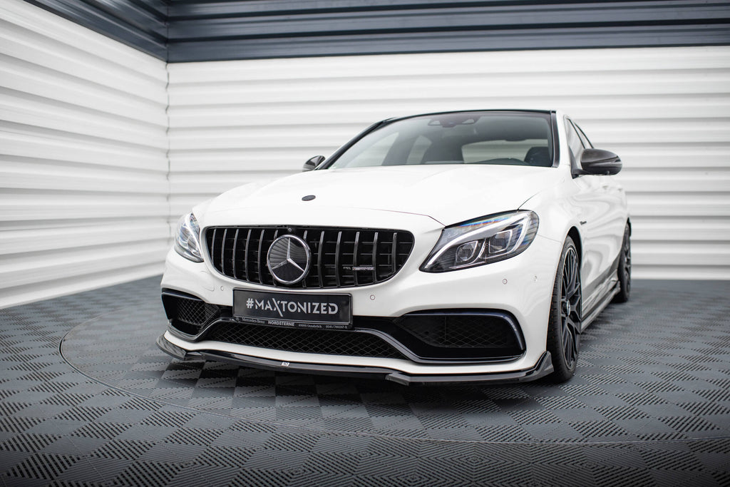 Maxton Design Street+ Spoilerlippe Front Ansatz V.3 passend für Mercedes-AMG C63 Limousine / Kombi W205 / S205 schwarz Hochglanz