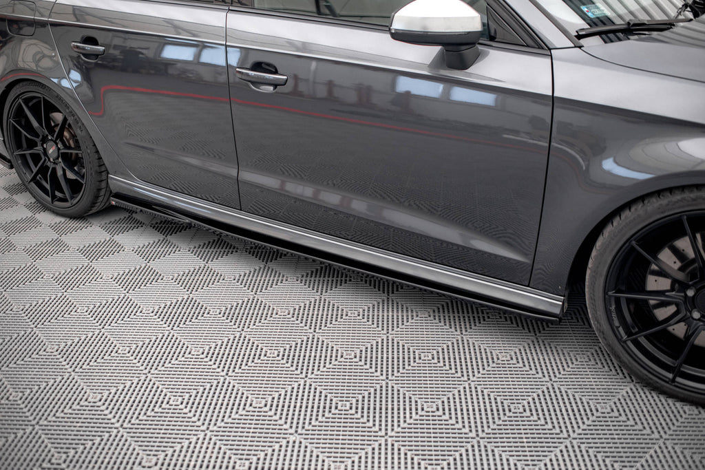 Maxton Design Street+ Seitenschweller Leisten V.2 passend für Audi S3 / A3 S-Line Sportback 8V / 8V Facelift schwarz Hochglanz