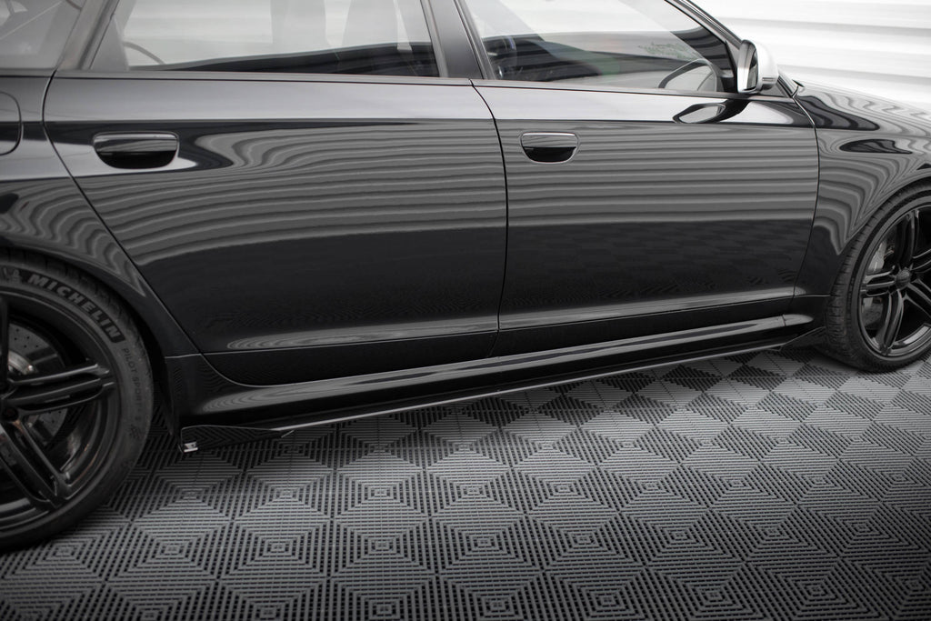 Maxton Design Street Pro Street+ Seitenschweller Leisten + Flaps passend für Audi RS6 Avant C6 schwarz Hochglanz