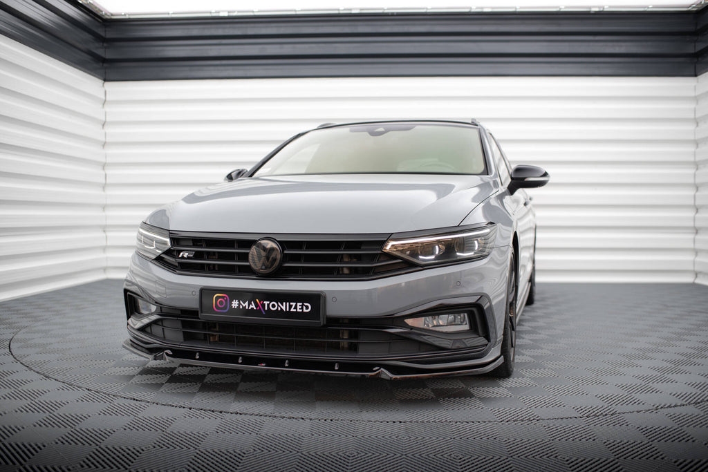 Maxton Design Street+ Spoilerlippe Front Ansatz V.1 passend für VW Passat R-Line B8 Facelift schwarz Hochglanz
