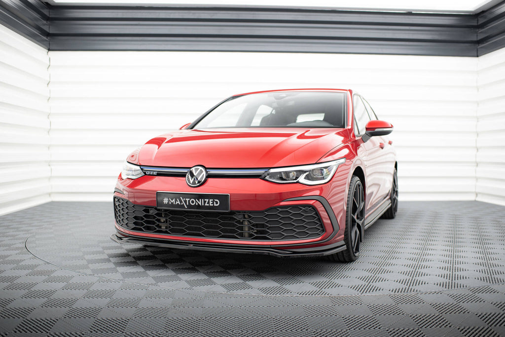 Maxton Design Street+ Spoilerlippe Front Ansatz V.4 passend für VW Golf GTI / GTE / GTD / R-Line Mk8 schwarz Hochglanz