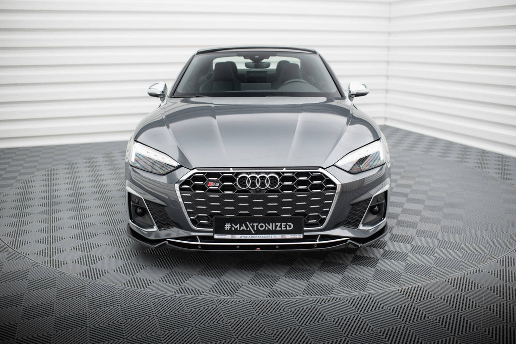 Maxton Design Street+ Spoilerlippe Front Ansatz V.2 passend für Audi S5 / A5 S-Line F5 Facelift schwarz Hochglanz