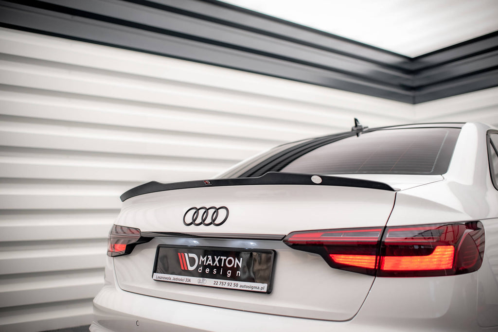 Maxton Design Spoiler CAP V.1 passend für Audi S4 / A4 Standard / S-Line / Competition Limousine B9 / B9 Facelift schwarz Hochglanz