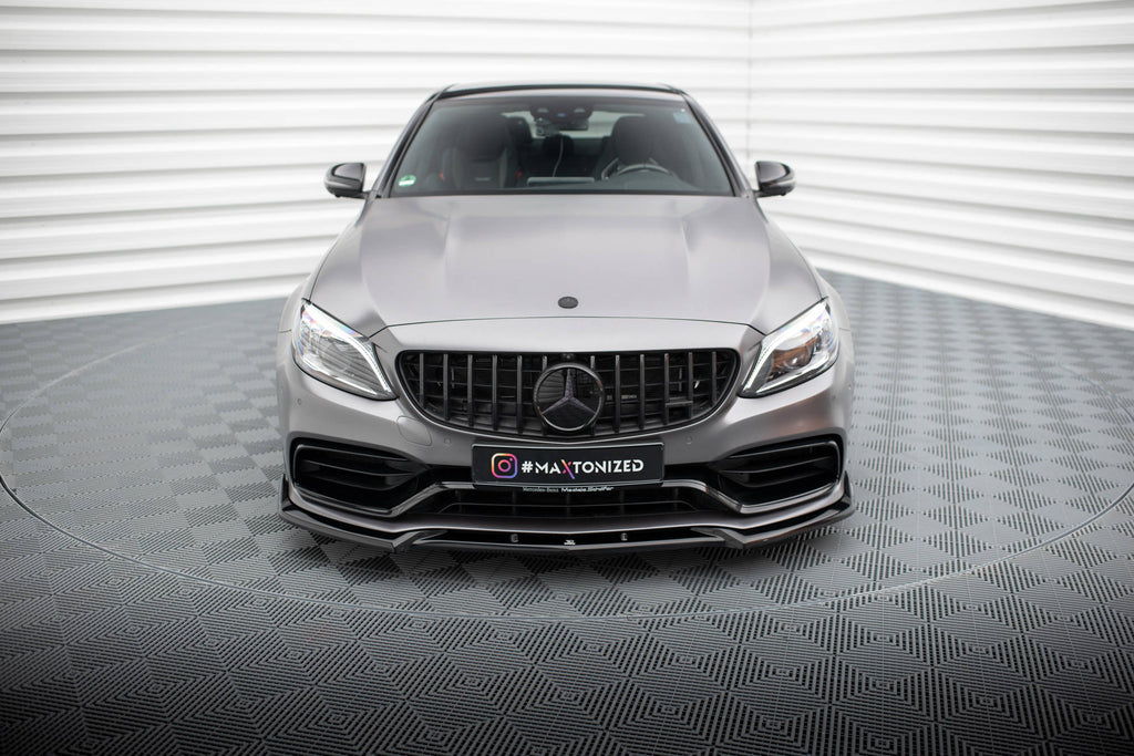Maxton Design Street+ Spoilerlippe Front Ansatz V.2 passend für Mercedes-AMG C63 Limousine / Kombi W205 Facelift schwarz Hochglanz