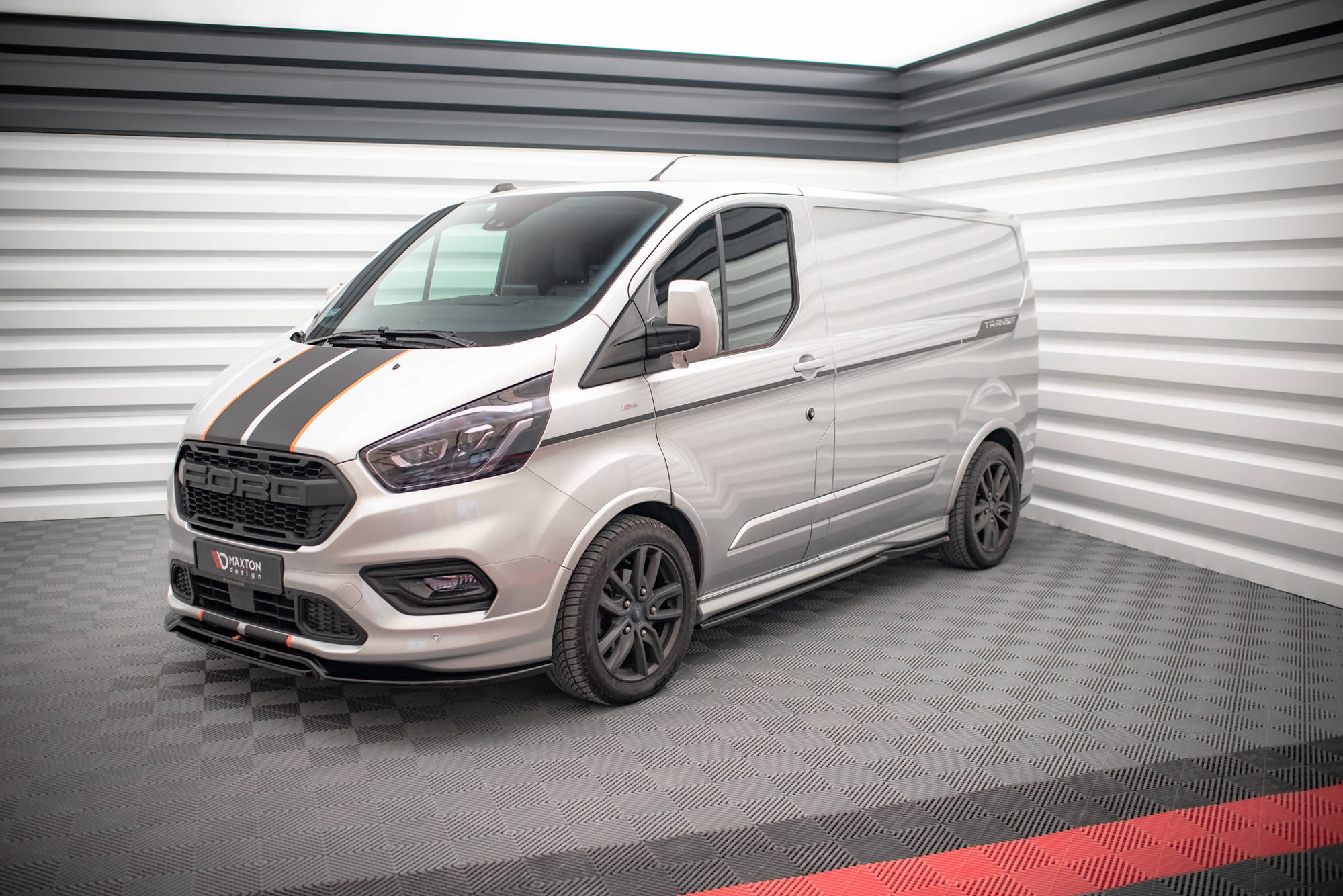 Maxton Design Street+ Seitenschweller Leisten passend für Ford Transit Custom ST-Line Mk1 Facelift schwarz Hochglanz