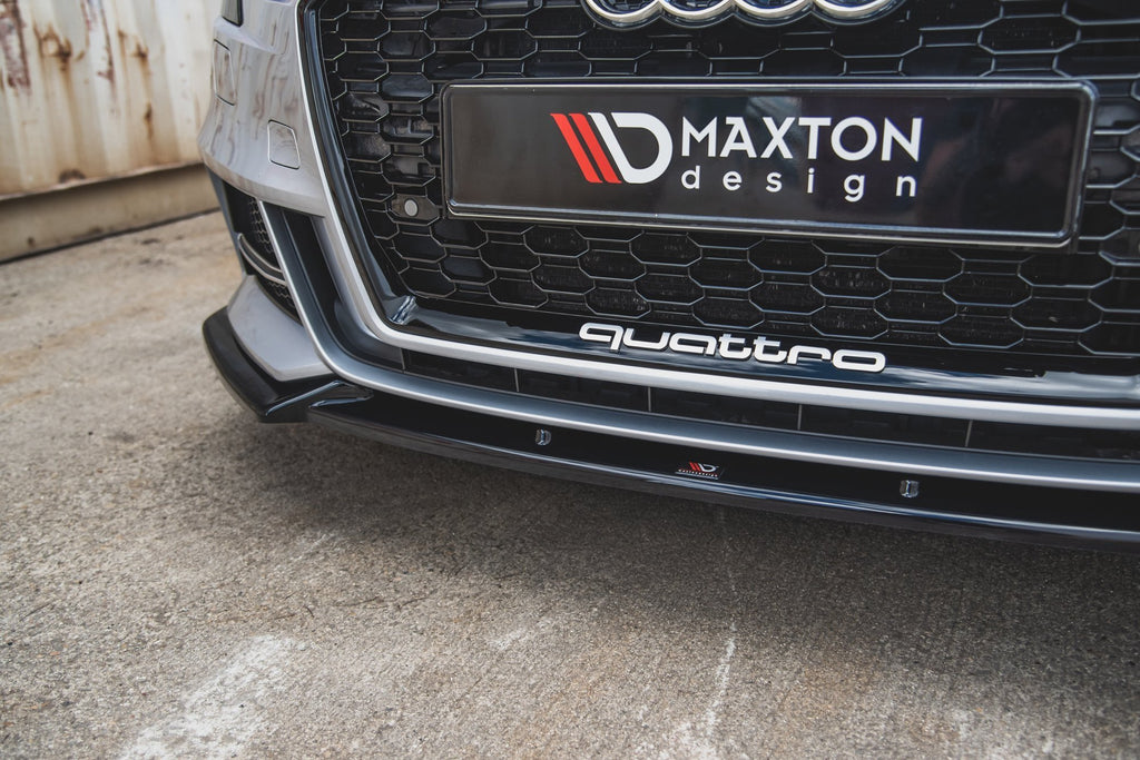 Maxton Design Street+ Spoilerlippe Front Ansatz V.3 passend für Audi S3 / A3 S-Line 8V FL Limousine schwarz Hochglanz