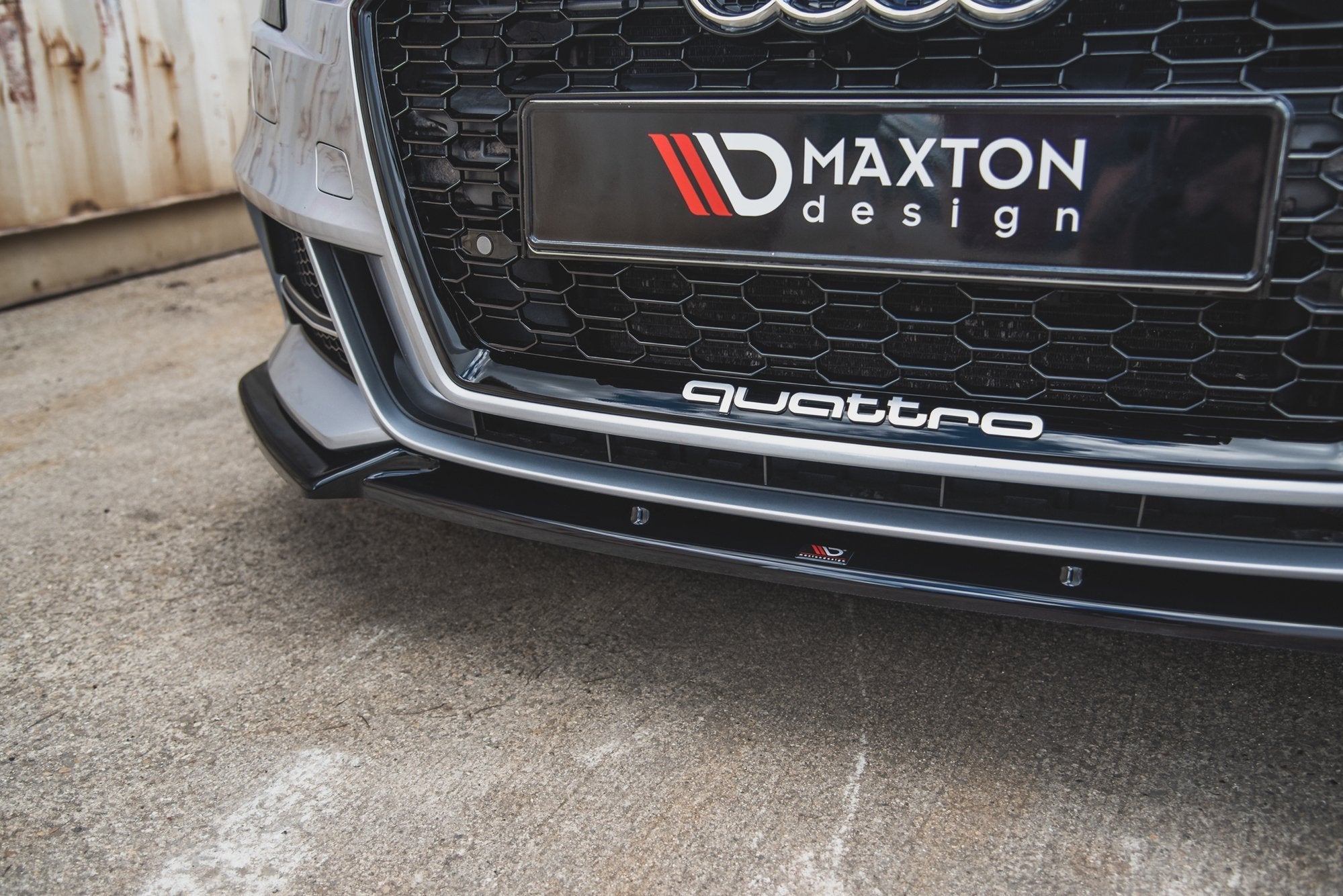 Maxton Design Street+ Spoilerlippe Front Ansatz V.3 passend für Audi S3 / A3 S-Line 8V FL Limousine schwarz Hochglanz