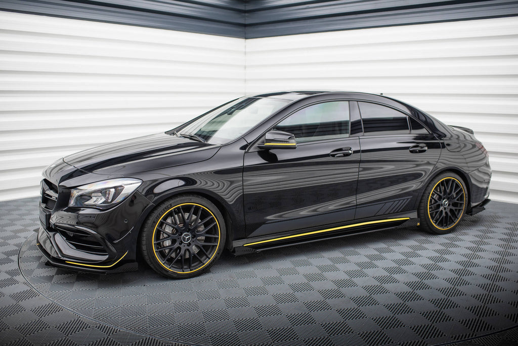 Maxton Design Street Pro Street+ Seitenschweller Leisten + Flaps passend für Mercedes-AMG CLA 45 C117 Facelift schwarz Hochglanz
